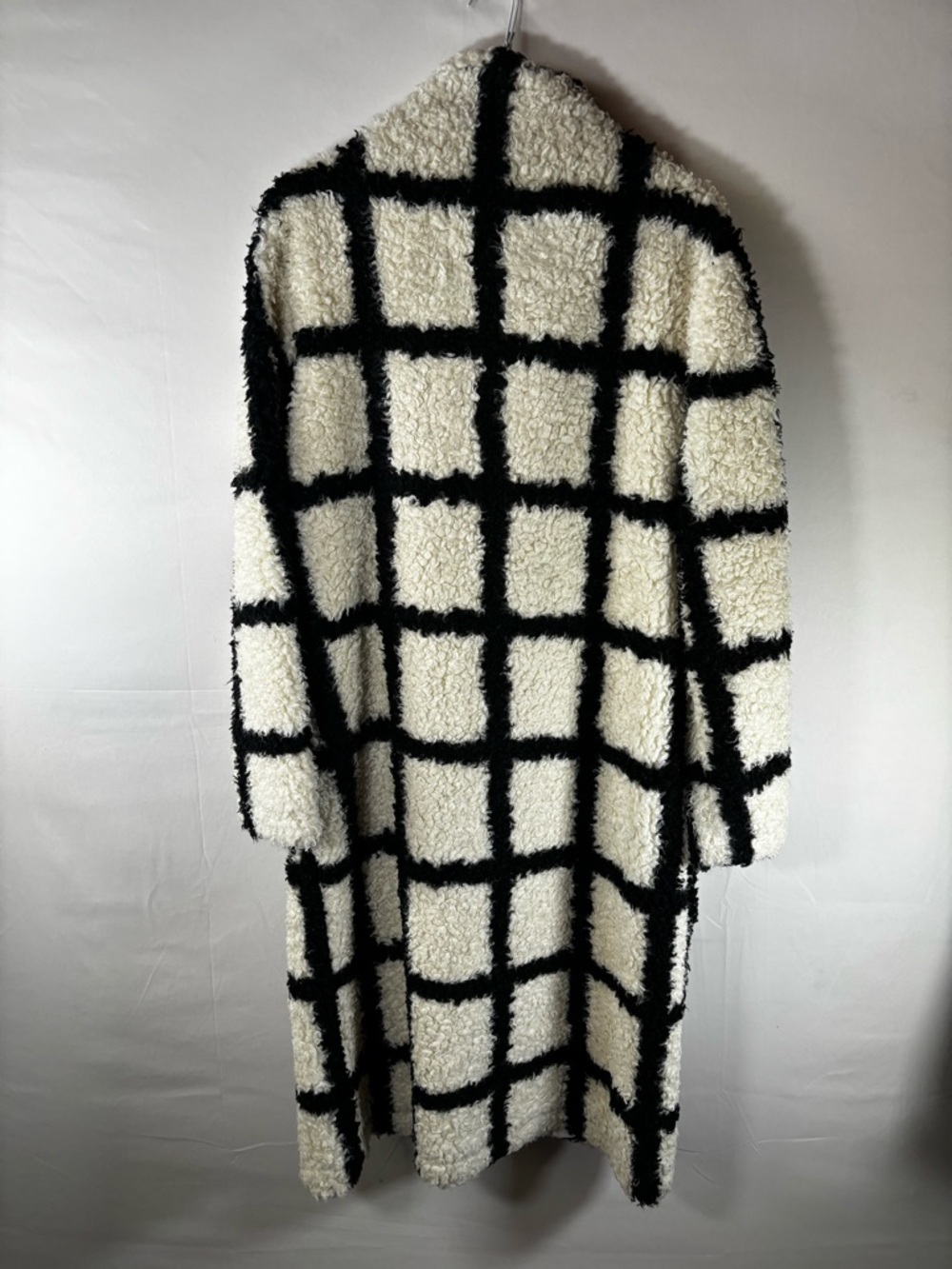 Reformation Bromley Teddy Sherpa Coat Black White Grid Plaid Long Jacket Size S - Picture 3 of 16